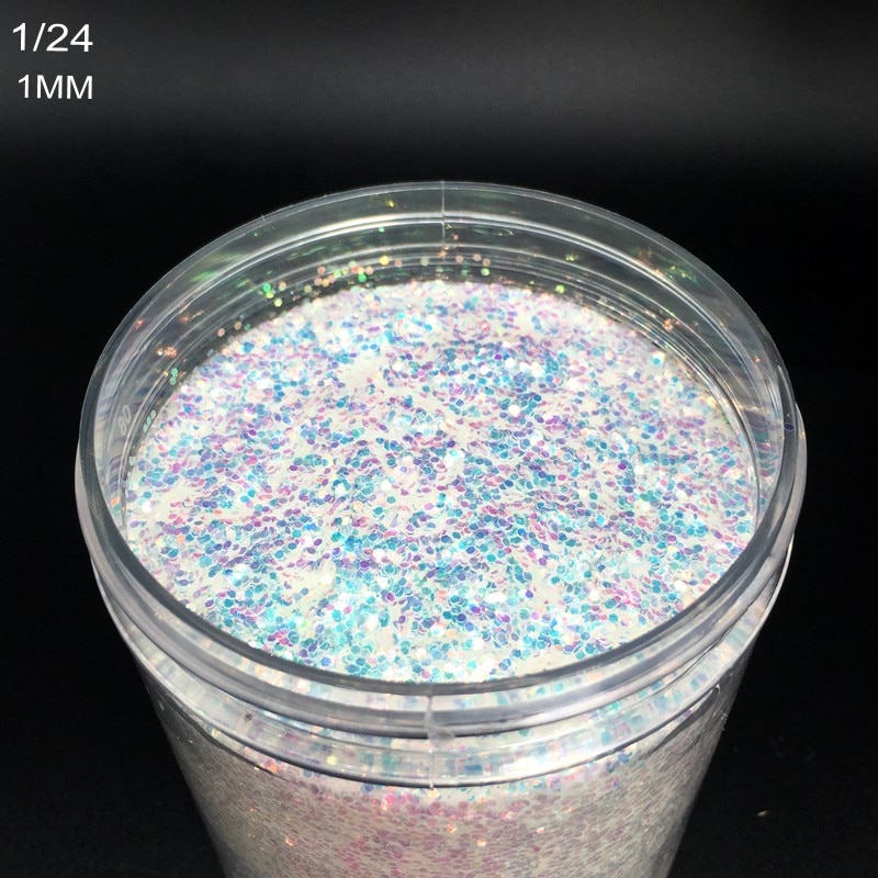 3 colores holográfico 10 ml/Box polvo de brillo de uñas 3 tamaños (0,2mm, 0,4mm y 1mm) Polvo para uñas iridiscente brillo decoración de uñas 10g
