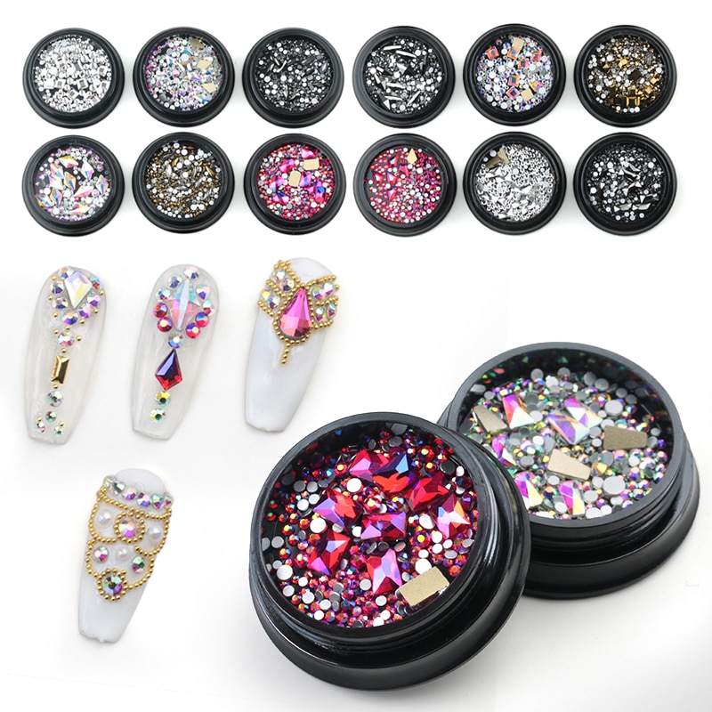 1 caja de diamantes de imitación variados DIY con diseño de piedras de cristal para uñas para abalorios decoración artística de uñas 3D nuevos accesorios 1 caja de diamantes de imitación variados DIY con diseño de piedras de cristal para uñas para abalorios decoración artística de uñas 3D nuevos accesorios