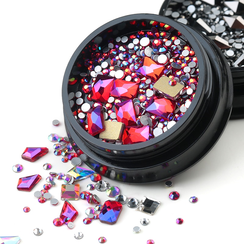 1 caja de diamantes de imitación variados DIY con diseño de piedras de cristal para uñas para abalorios decoración artística de uñas 3D nuevos accesorios 1 caja de diamantes de imitación variados DIY con diseño de piedras de cristal para uñas para abalorios decoración artística de uñas 3D nuevos accesorios