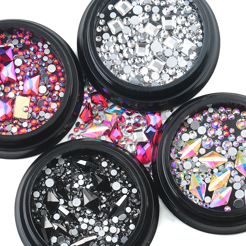 1 caja de diamantes de imitación variados DIY con diseño de piedras de cristal para uñas para abalorios decoración artística de uñas 3D nuevos accesorios 1 caja de diamantes de imitación variados DIY con diseño de piedras de cristal para uñas para abalorios decoración artística de uñas 3D nuevos accesorios