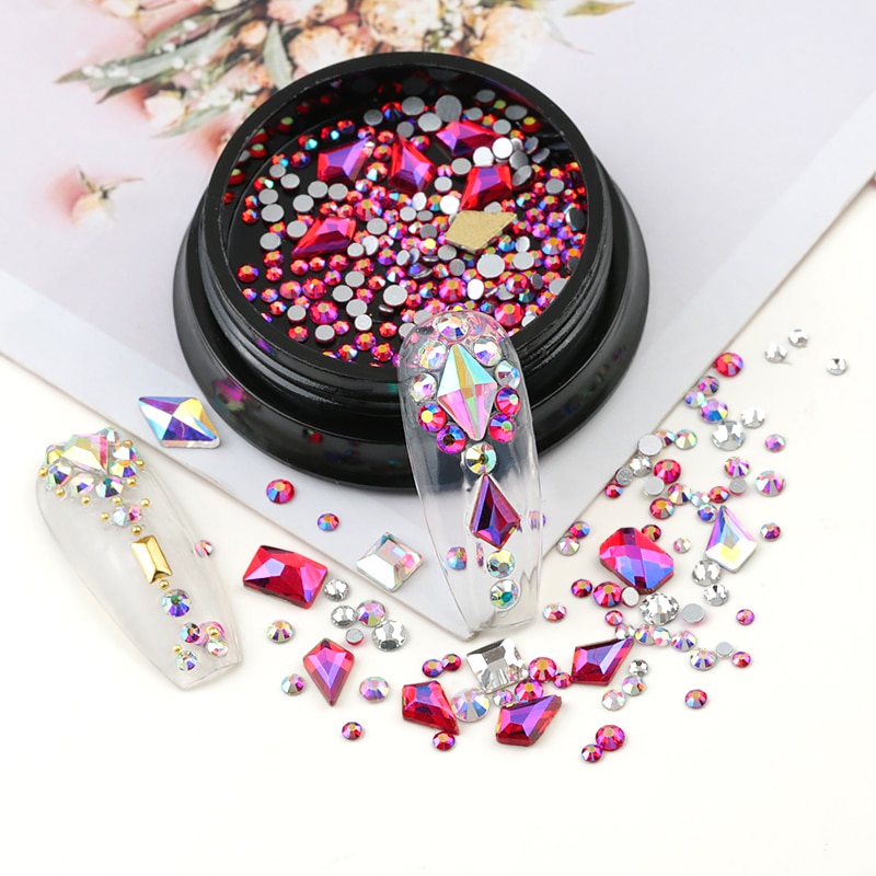 1 caja de diamantes de imitación variados DIY con diseño de piedras de cristal para uñas para abalorios decoración artística de uñas 3D nuevos accesorios