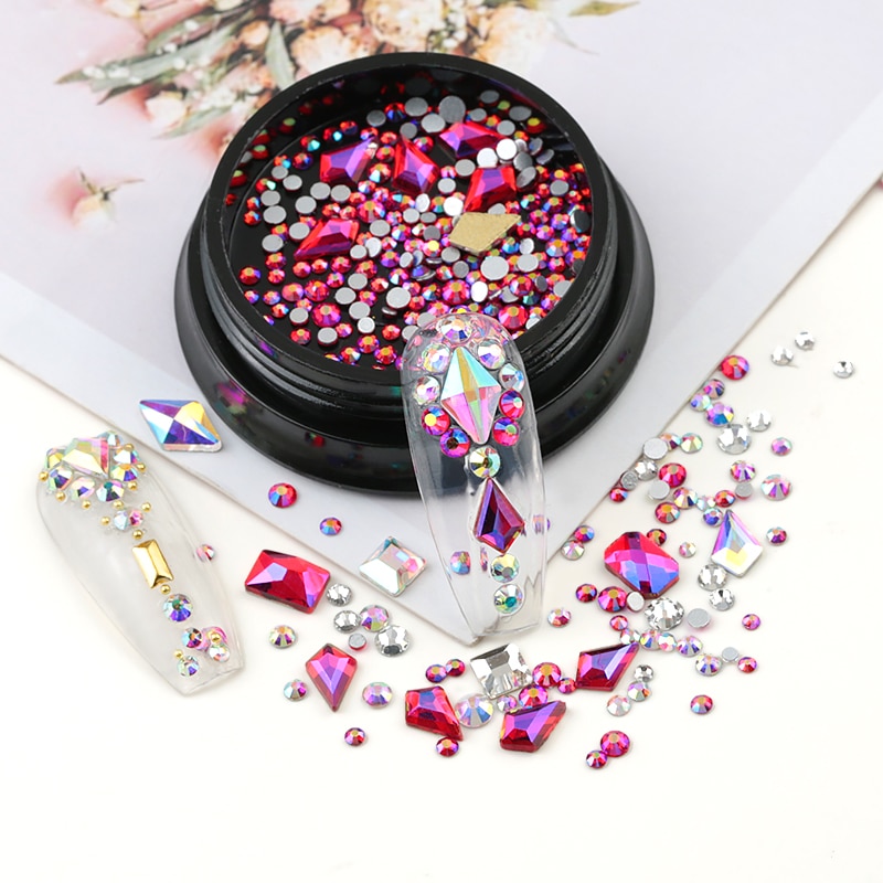 1 caja de diamantes de imitación variados DIY con diseño de piedras de cristal para uñas para abalorios decoración artística de uñas 3D nuevos accesorios 1 caja de diamantes de imitación variados DIY con diseño de piedras de cristal para uñas para abalorios decoración artística de uñas 3D nuevos accesorios