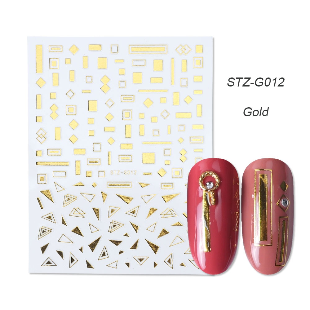 1 Uds. Pegatinas de uñas 3D plateadas doradas y plateadas, envolturas de cinta con líneas curvas rectas, decoraciones geométricas para decoración de uñas BESTZG001-013