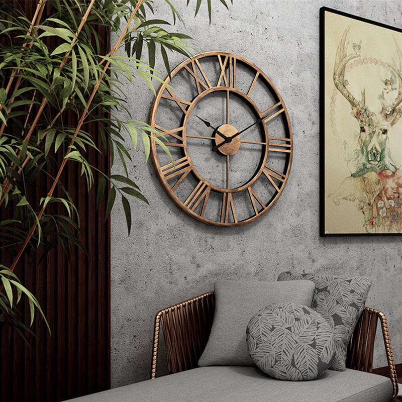 Arte del hierro números romanos Reloj de pared Simple Relojes de pared silenciosos hogar decorativo Vintage reloj de cuarzo decoración de pared para la sala de estar
