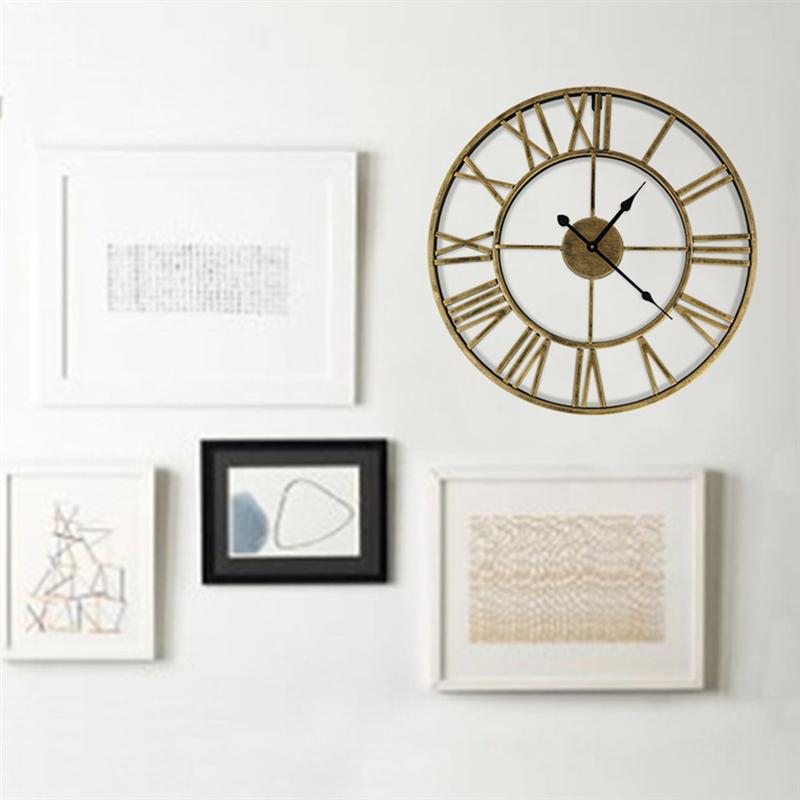 Arte del hierro números romanos Reloj de pared Simple Relojes de pared silenciosos hogar decorativo Vintage reloj de cuarzo decoración de pared para la sala de estar