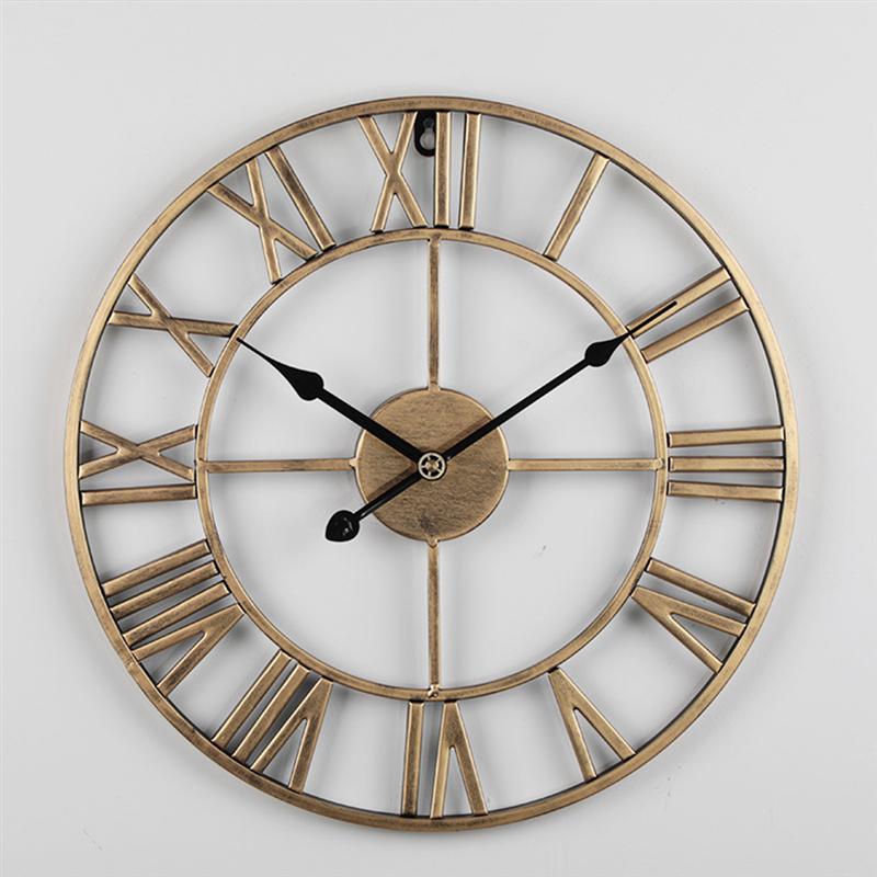Arte del hierro números romanos Reloj de pared Simple Relojes de pared silenciosos hogar decorativo Vintage reloj de cuarzo decoración de pared para la sala de estar