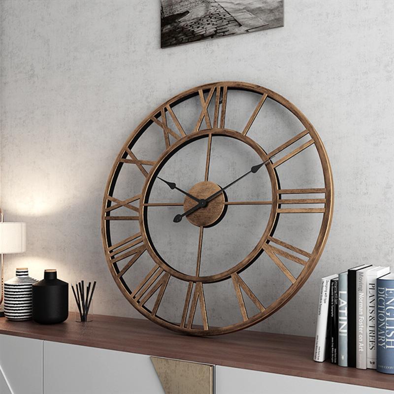 Arte del hierro números romanos Reloj de pared Simple Relojes de pared silenciosos hogar decorativo Vintage reloj de cuarzo decoración de pared para la sala de estar