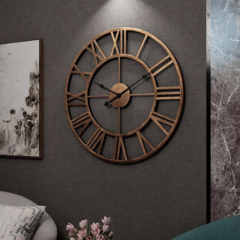 Arte del hierro números romanos Reloj de pared Simple Relojes de pared silenciosos hogar decorativo Vintage reloj de cuarzo decoración de pared para la sala de estar