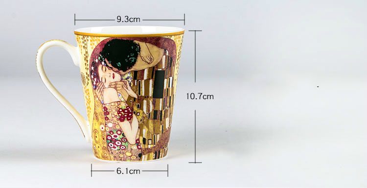 Avalon Bone China Gustav Klimt Famouspaint pintura al óleo taza de arte café usted taza de té de cerámica leche café taza 410ml Handgrip The Kiss
