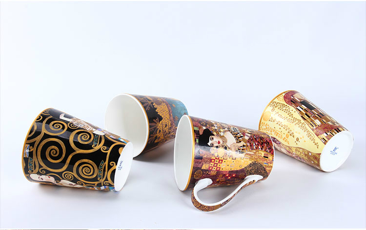 Avalon Bone China Gustav Klimt Famouspaint pintura al óleo taza de arte café usted taza de té de cerámica leche café taza 410ml Handgrip The Kiss