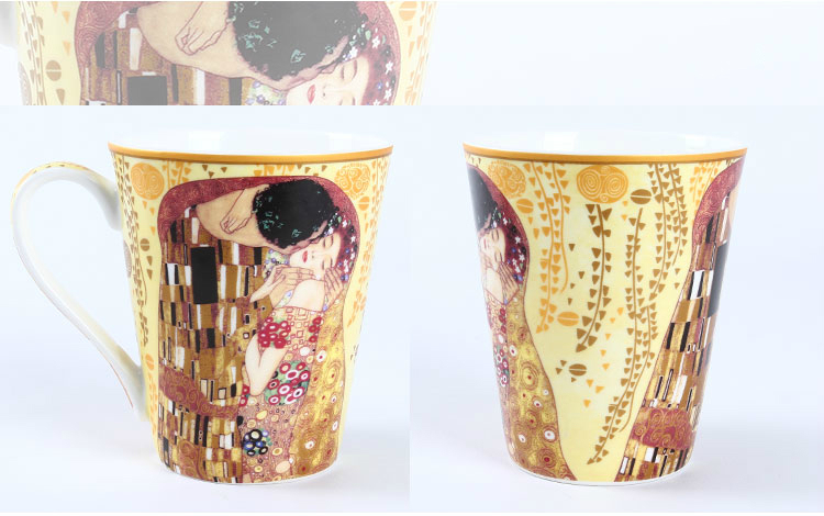 Avalon Bone China Gustav Klimt Famouspaint pintura al óleo taza de arte café usted taza de té de cerámica leche café taza 410ml Handgrip The Kiss