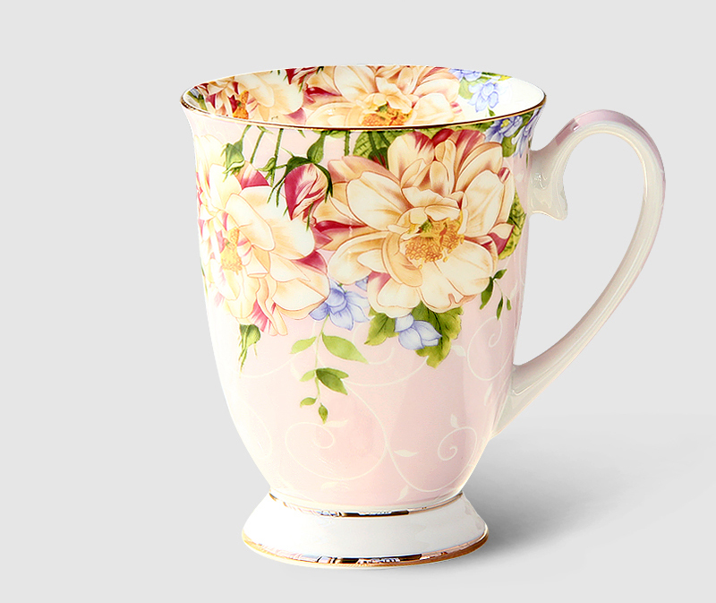 300 ML, taza de café de cerámica de porcelana de hueso, pintura floral de tazas de café, regalo creativo taza de té de cerámica, ceremonia del té vintage