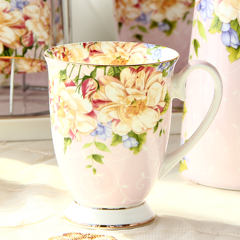 300 ML, taza de café de cerámica de porcelana de hueso, pintura floral de tazas de café, regalo creativo taza de té de cerámica, ceremonia del té vintage