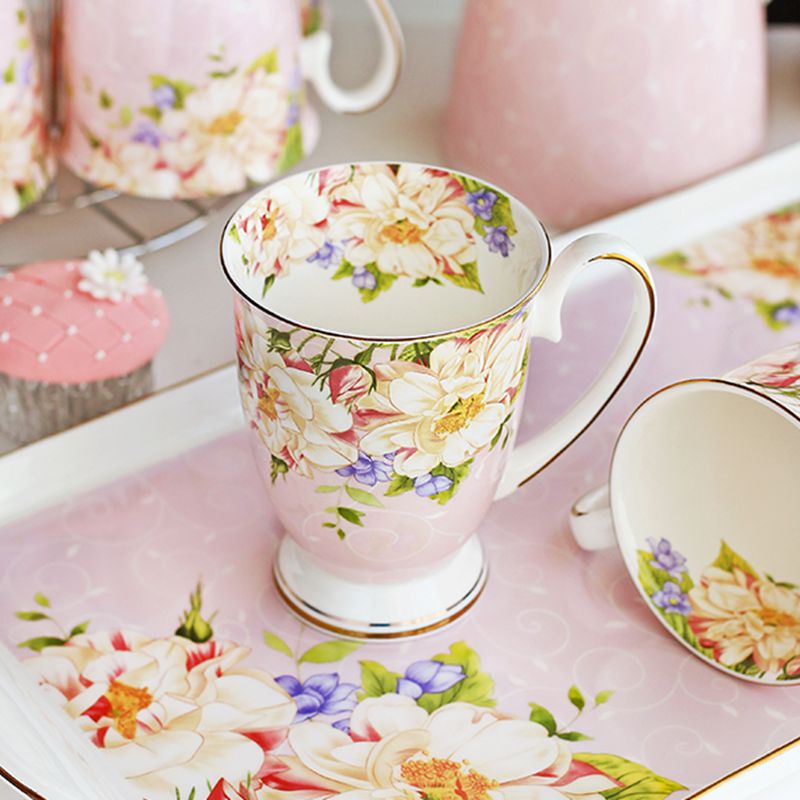 300 ML, taza de café de cerámica de porcelana de hueso, pintura floral de tazas de café, regalo creativo taza de té de cerámica, ceremonia del té vintage