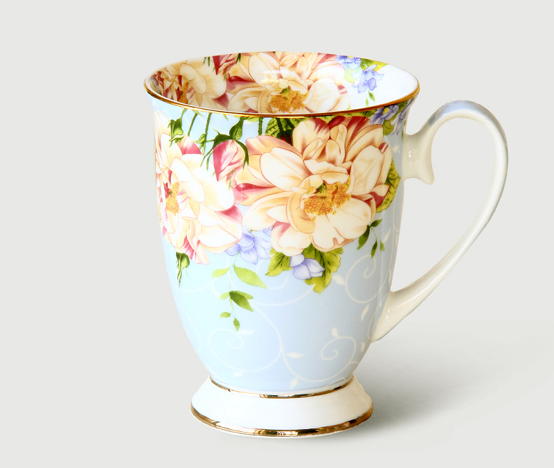 300 ML, taza de café de cerámica de porcelana de hueso, pintura floral de tazas de café, regalo creativo taza de té de cerámica, ceremonia del té vintage