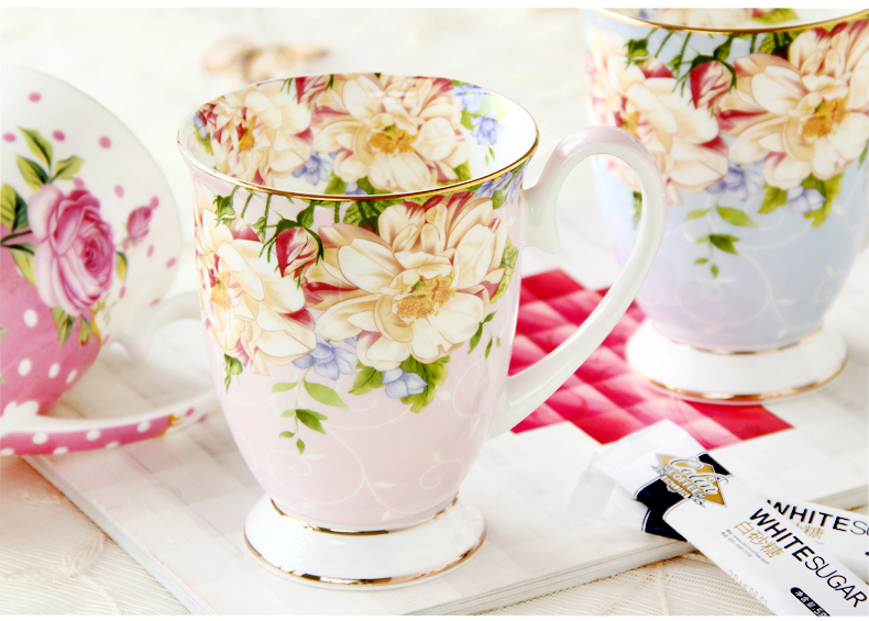 300 ML, taza de café de cerámica de porcelana de hueso, pintura floral de tazas de café, regalo creativo taza de té de cerámica, ceremonia del té vintage