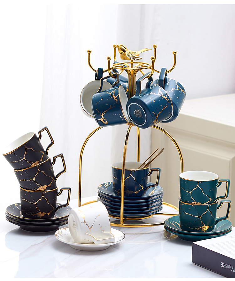 Juego de cucharas de mármol para Taza de Café de Cerámica, juego de tazas de té nórdicas de 200ml, juego de té de porcelana mate, taza de café Espresso de té avanzada