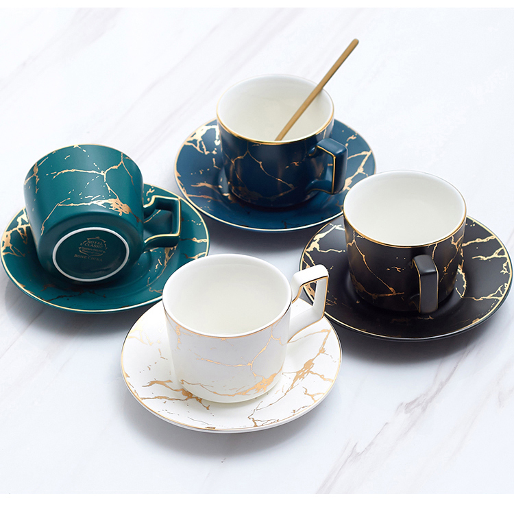Juego de cucharas de mármol para Taza de Café de Cerámica, juego de tazas de té nórdicas de 200ml, juego de té de porcelana mate, taza de café Espresso de té avanzada