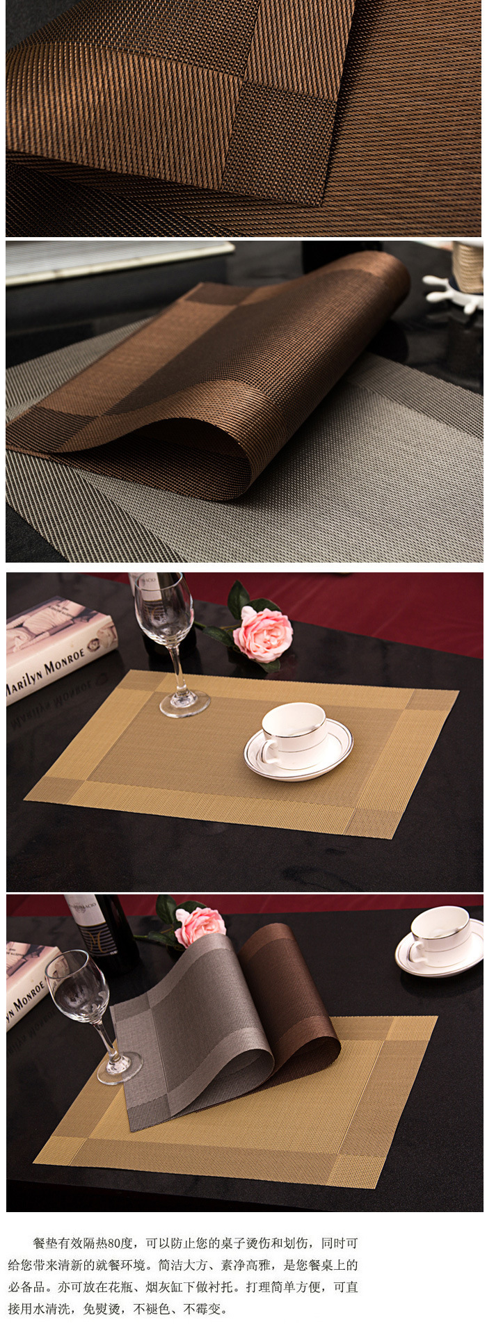 6 uds mantel lavable estera de mesa de PVC Diagonal de Teslin mancha-resistente comedor disco Bowl alfombrilla antideslizante almohadilla