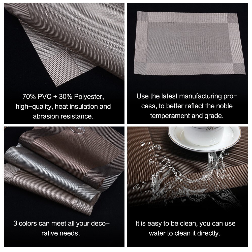 WHQ 4 unids/lote mantel de pvc de moda mesa de comedor mat almohadillas plato de regalo impermeable de tela de mesa pad antideslizante pad