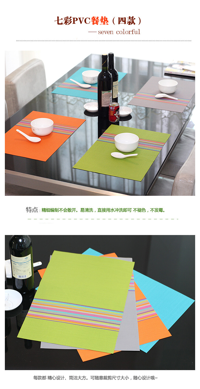 4 unids/lote Mantel Individual a rayas de color, mesa de comedor de pvc para mantel, alfombrillas de disco, cuenco, posavasos, mantel impermeable, almohadilla antideslizante 4 unids/lote Mantel Individual a rayas de color, mesa de comedor de pvc para mantel, alfombrillas de disco, cuenco, posavasos, mantel impermeable, almohadilla antideslizante