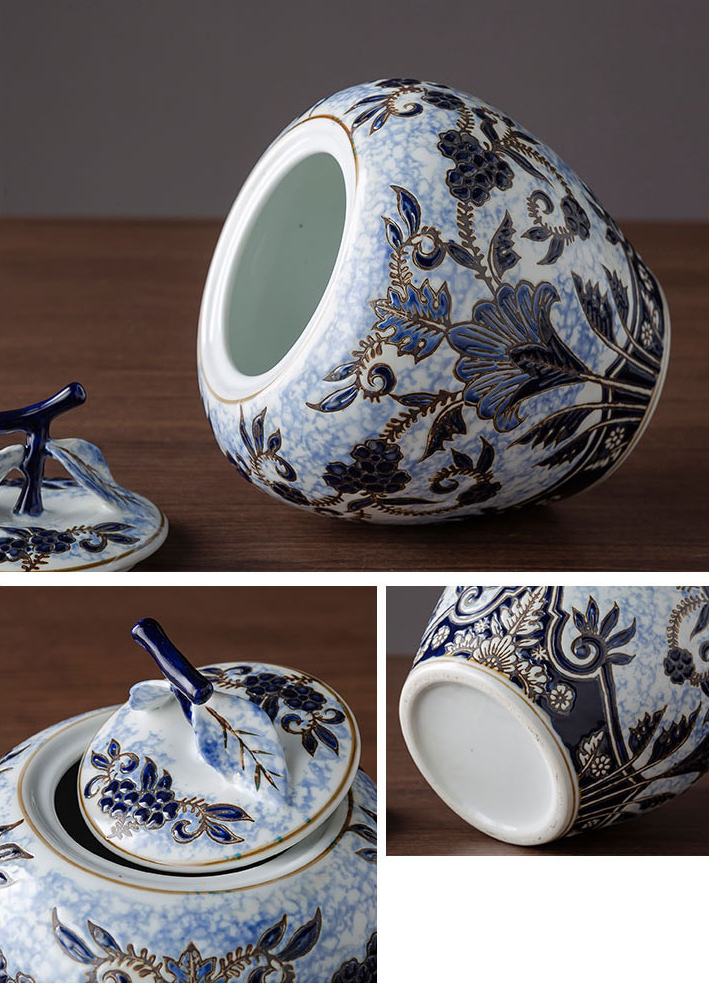 Jarrones de porcelana clásicos azules y blancos Vintage para hogar, artesanías de cerámica con funda, tarro de almacenamiento, decoración de escritorio, maceta de flores