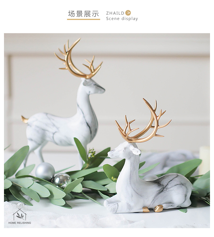 Accesorios nórdicos creativos de resina de mármol venado oro moderno para el hogar adornos decorativos de animales simulados figuras de artesanías de resina
