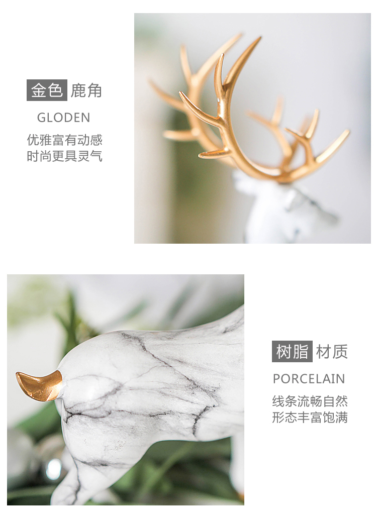 Accesorios nórdicos creativos de resina de mármol venado oro moderno para el hogar adornos decorativos de animales simulados figuras de artesanías de resina