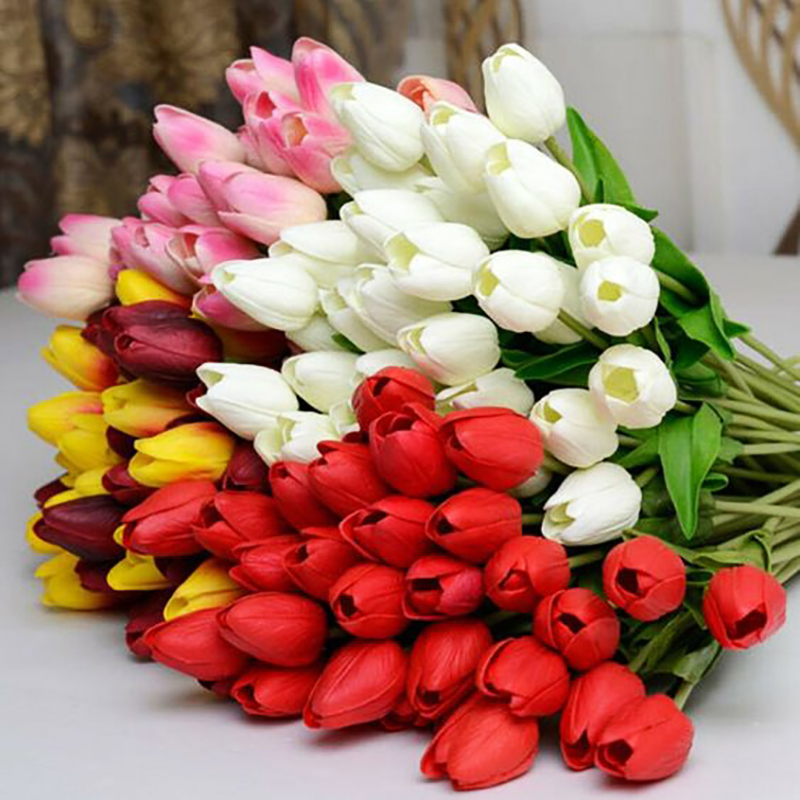 WEIGAO 10 Uds flor Artificial de tulipán Real tacto Artificial ramo falsa flor flores decorativas para boda casa jardín decoración