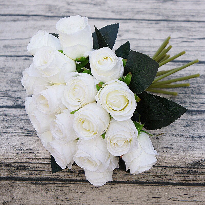 18 unids/lote flores rosas artificiales de seda rosas para decoración de fiesta en casa flores falsas ramo de flores de boda flores de Navidad