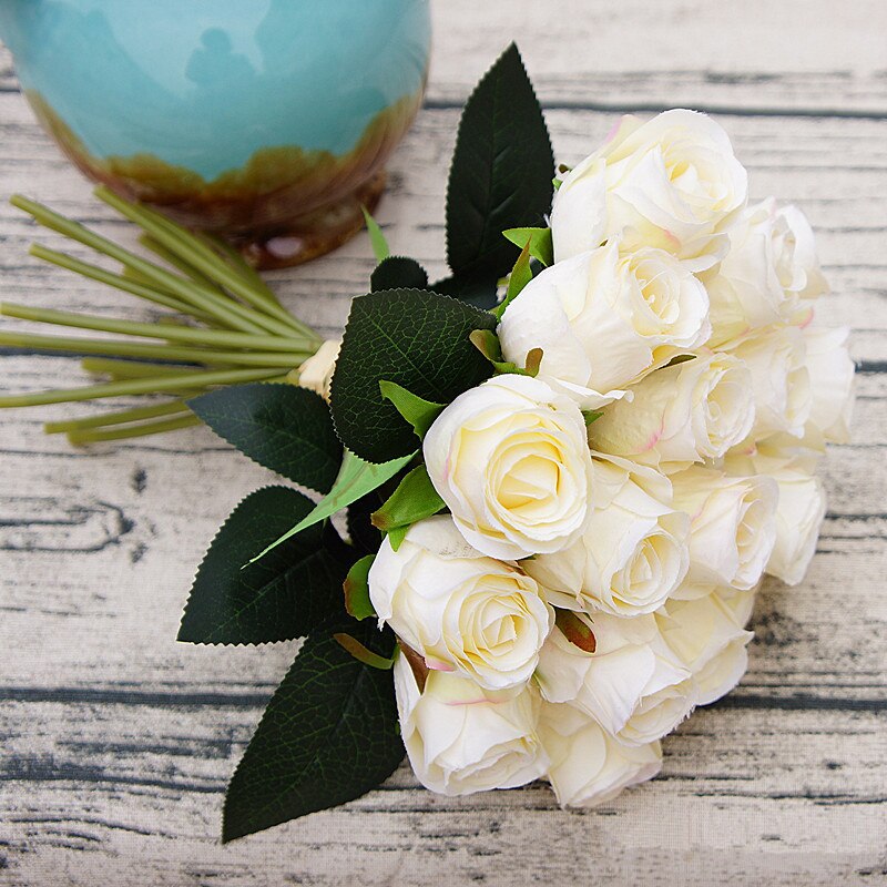 18 unids/lote flores rosas artificiales de seda rosas para decoración de fiesta en casa flores falsas ramo de flores de boda flores de Navidad
