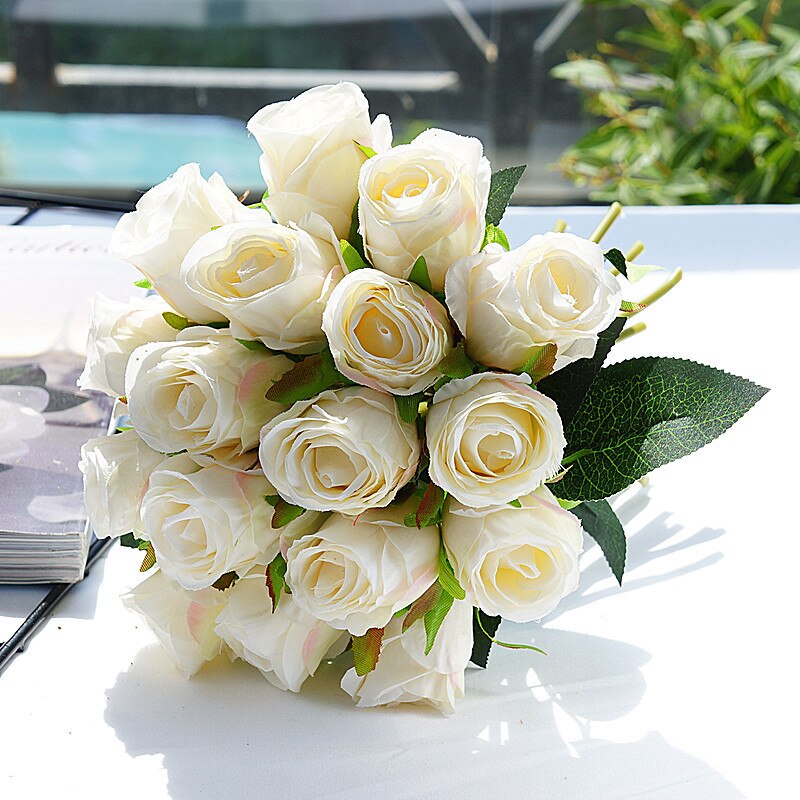 18 unids/lote flores rosas artificiales de seda rosas para decoración de fiesta en casa flores falsas ramo de flores de boda flores de Navidad