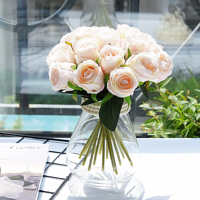 18 unids/lote flores rosas artificiales de seda rosas para decoración de fiesta en casa flores falsas ramo de flores de boda flores de Navidad