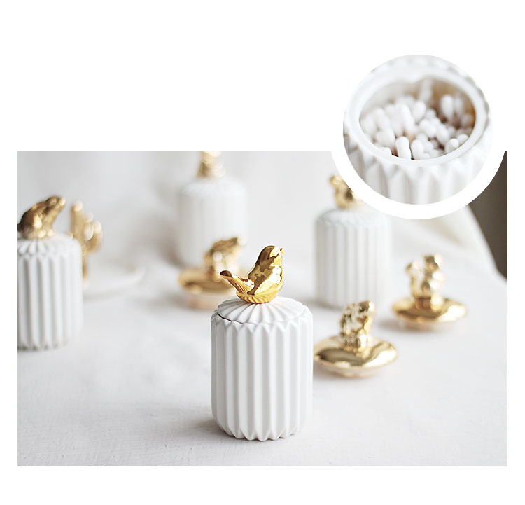 Cerámica hisopo de algodón tanque de almacenamiento de maquillaje organizador cocina sello cubierta comida tarro de caramelo mercancías de casa decoración adornos