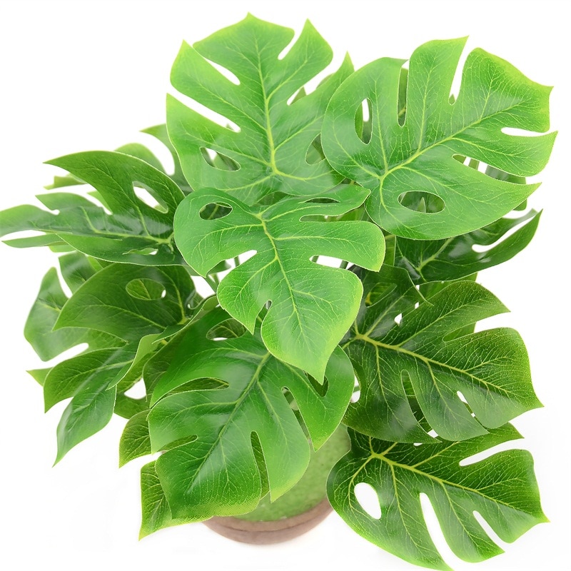 1 ramo/18 hojas de seda Artificial Palma Monstera planta con hojas para Hawaii decoraciones de fiesta hawaiana playa Decoración de mesa de boda