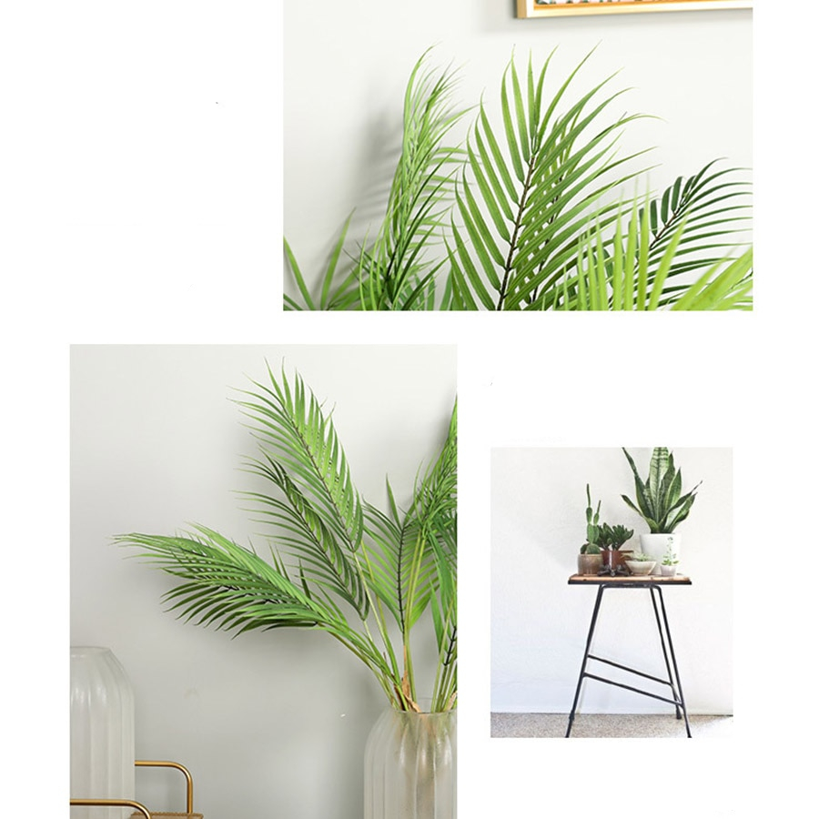 Palma árbol hojas artificiales ramas silvestres vivos follaje sintético falso planta de salón de bodas DIY decoración Selva