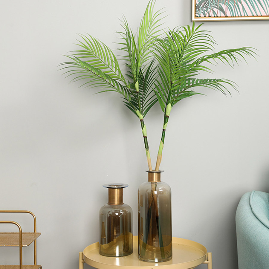 Palma árbol hojas artificiales ramas silvestres vivos follaje sintético falso planta de salón de bodas DIY decoración Selva