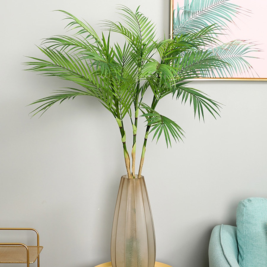 Palma árbol hojas artificiales ramas silvestres vivos follaje sintético falso planta de salón de bodas DIY decoración Selva