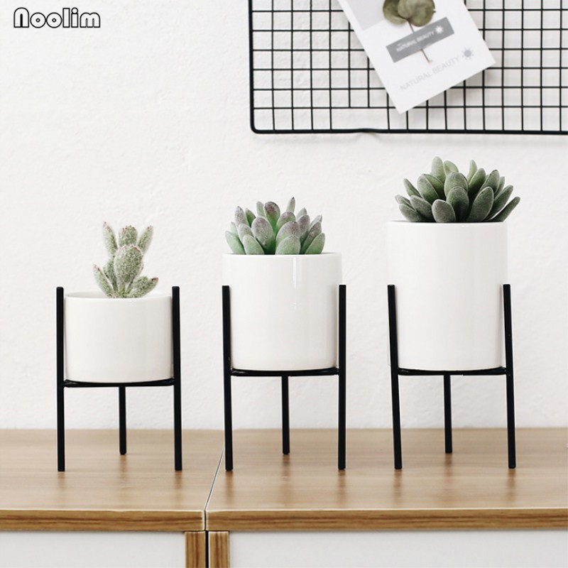 NOOLIM nórdicos de cerámica de arte del hierro florero minimalista floreros maceta para plantas de decoración del hogar para oficina café sin agujero