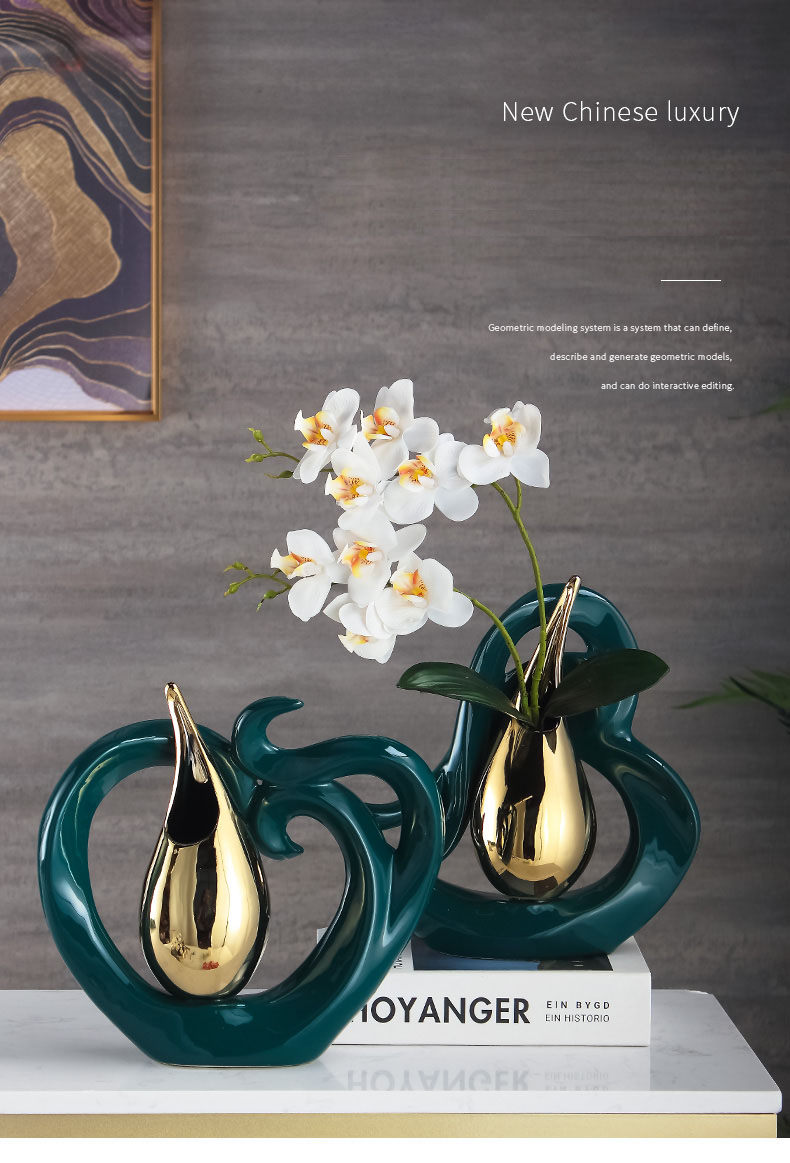 Jarrones de cerámica creativos en forma de corazón, jarrón de porcelana hueco con arreglo floral dorado en forma de gota, decoración moderna para el hogar
