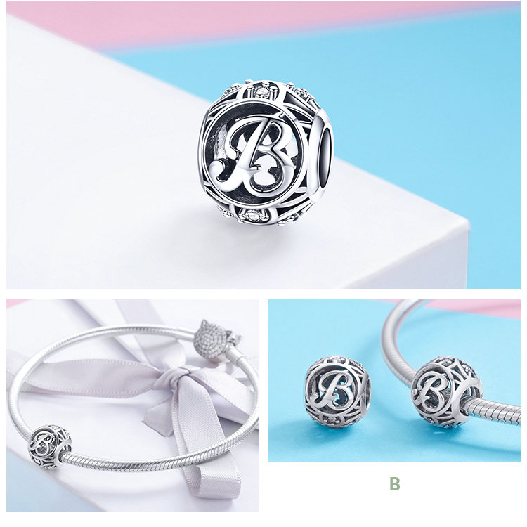 Wastu, cuentas de Plata de Ley 925 auténtica a la moda con letras A-Z, abalorio compatible con Pulsera Original, collar para mujer, fabricación de joyas DIY CQC738 Wastu, cuentas de Plata de Ley 925 auténtica a la moda con letras A-Z, abalorio compatible con Pulsera Original, collar para mujer, fabricación de joyas DIY CQC738