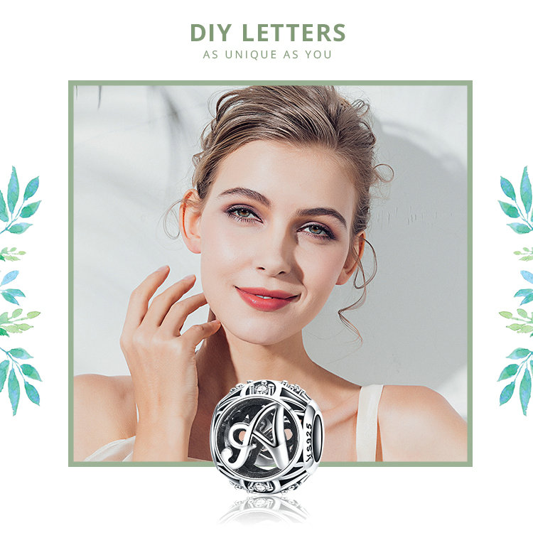 Wastu, cuentas de Plata de Ley 925 auténtica a la moda con letras A-Z, abalorio compatible con Pulsera Original, collar para mujer, fabricación de joyas DIY CQC738 Wastu, cuentas de Plata de Ley 925 auténtica a la moda con letras A-Z, abalorio compatible con Pulsera Original, collar para mujer, fabricación de joyas DIY CQC738