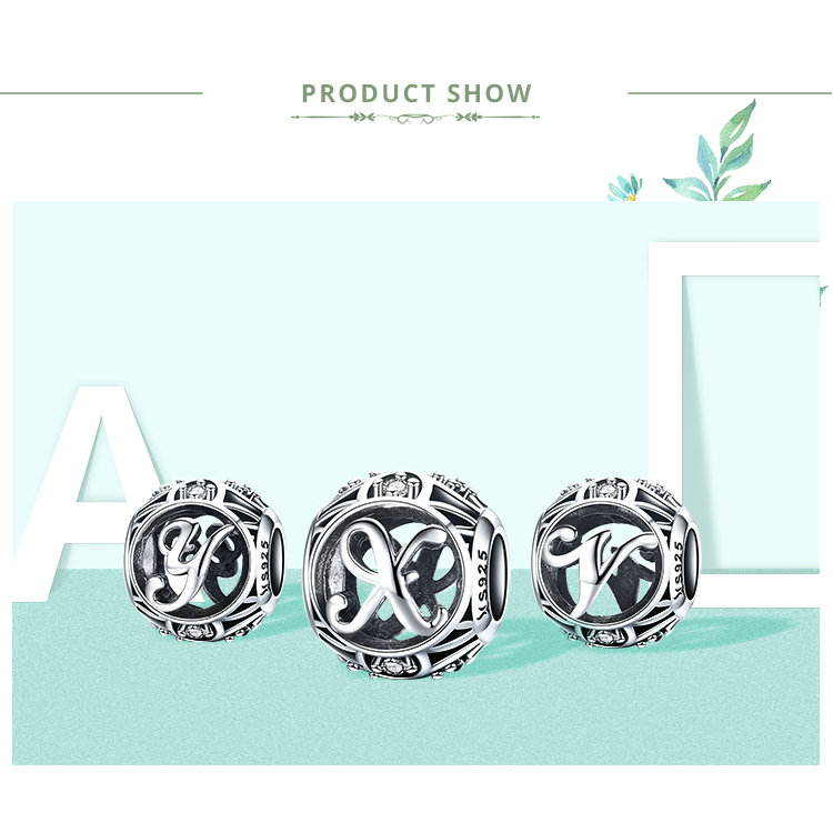 Wastu, cuentas de Plata de Ley 925 auténtica a la moda con letras A-Z, abalorio compatible con Pulsera Original, collar para mujer, fabricación de joyas DIY CQC738 Wastu, cuentas de Plata de Ley 925 auténtica a la moda con letras A-Z, abalorio compatible con Pulsera Original, collar para mujer, fabricación de joyas DIY CQC738