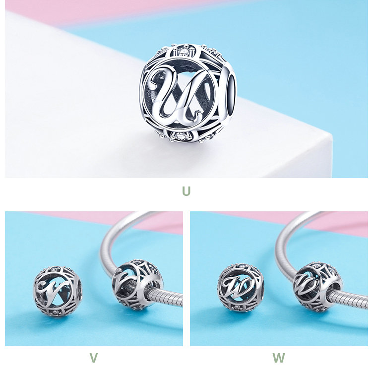 Wastu, cuentas de Plata de Ley 925 auténtica a la moda con letras A-Z, abalorio compatible con Pulsera Original, collar para mujer, fabricación de joyas DIY CQC738 Wastu, cuentas de Plata de Ley 925 auténtica a la moda con letras A-Z, abalorio compatible con Pulsera Original, collar para mujer, fabricación de joyas DIY CQC738