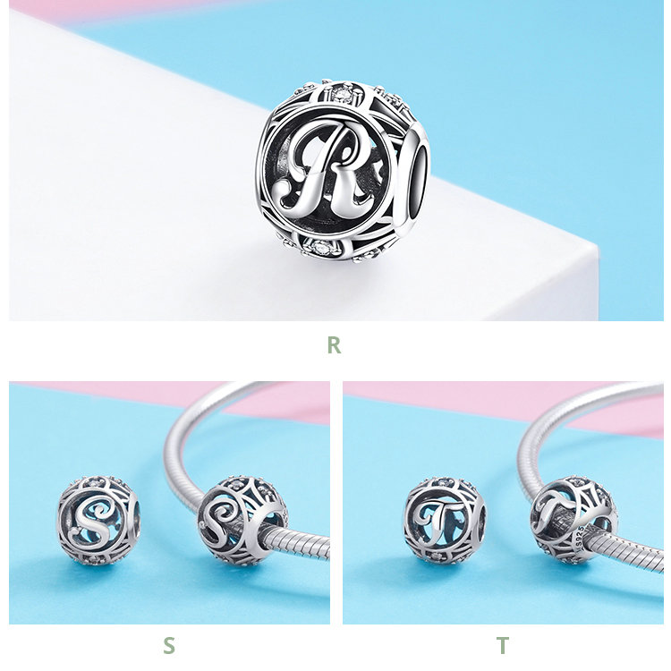 Wastu, cuentas de Plata de Ley 925 auténtica a la moda con letras A-Z, abalorio compatible con Pulsera Original, collar para mujer, fabricación de joyas DIY CQC738 Wastu, cuentas de Plata de Ley 925 auténtica a la moda con letras A-Z, abalorio compatible con Pulsera Original, collar para mujer, fabricación de joyas DIY CQC738