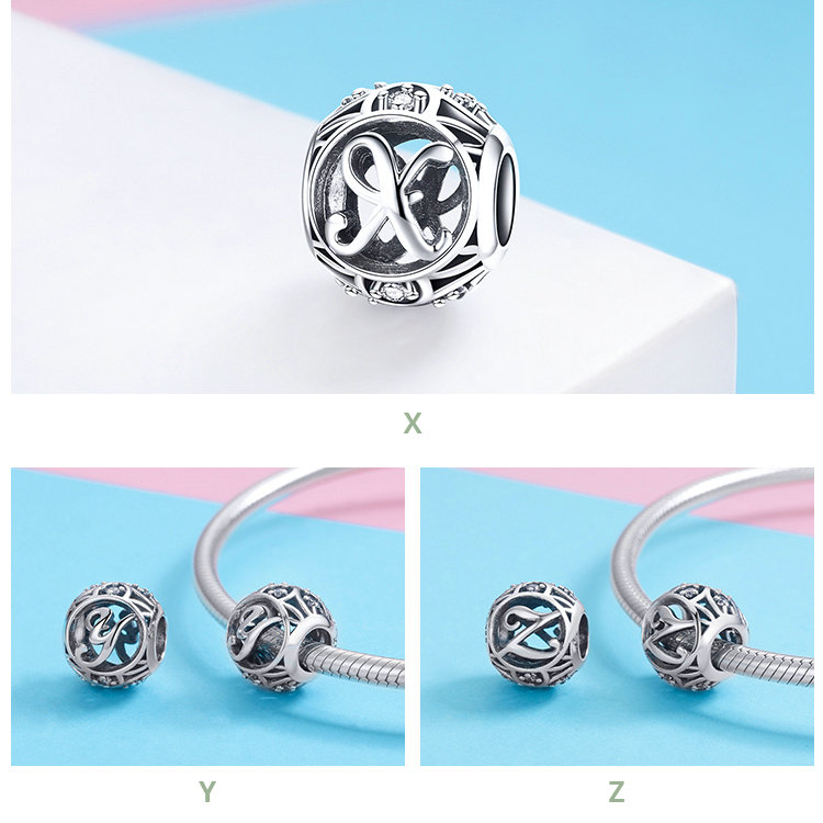 Wastu, cuentas de Plata de Ley 925 auténtica a la moda con letras A-Z, abalorio compatible con Pulsera Original, collar para mujer, fabricación de joyas DIY CQC738 Wastu, cuentas de Plata de Ley 925 auténtica a la moda con letras A-Z, abalorio compatible con Pulsera Original, collar para mujer, fabricación de joyas DIY CQC738