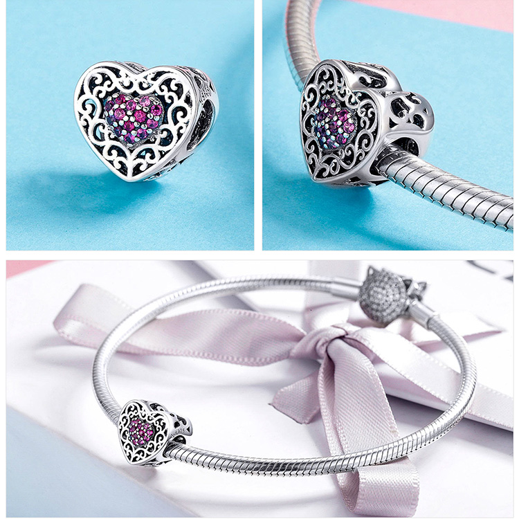 WOSTU 100% auténtica Plata de Ley 925 amuleto con forma de corazón cuentas marca encanto pulsera DIY Original de joyería de plata