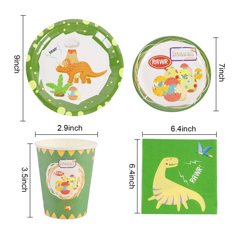 Staraise 16 Uds vajilla desechable dinosaurio tema plato de papel para fiesta/taza/servilleta para fiesta de bienvenida para el futuro bebé niños suministros de fiesta de cumpleaños