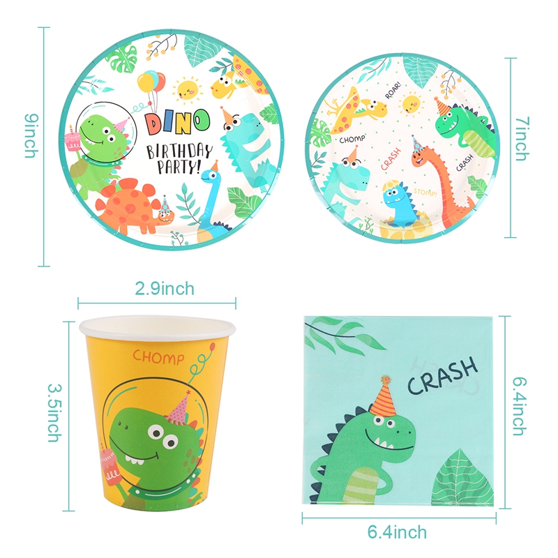 Staraise 16 Uds vajilla desechable dinosaurio tema plato de papel para fiesta/taza/servilleta para fiesta de bienvenida para el futuro bebé niños suministros de fiesta de cumpleaños