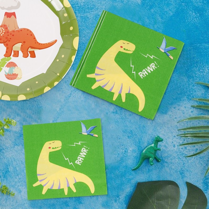 Staraise 16 Uds vajilla desechable dinosaurio tema plato de papel para fiesta/taza/servilleta para fiesta de bienvenida para el futuro bebé niños suministros de fiesta de cumpleaños